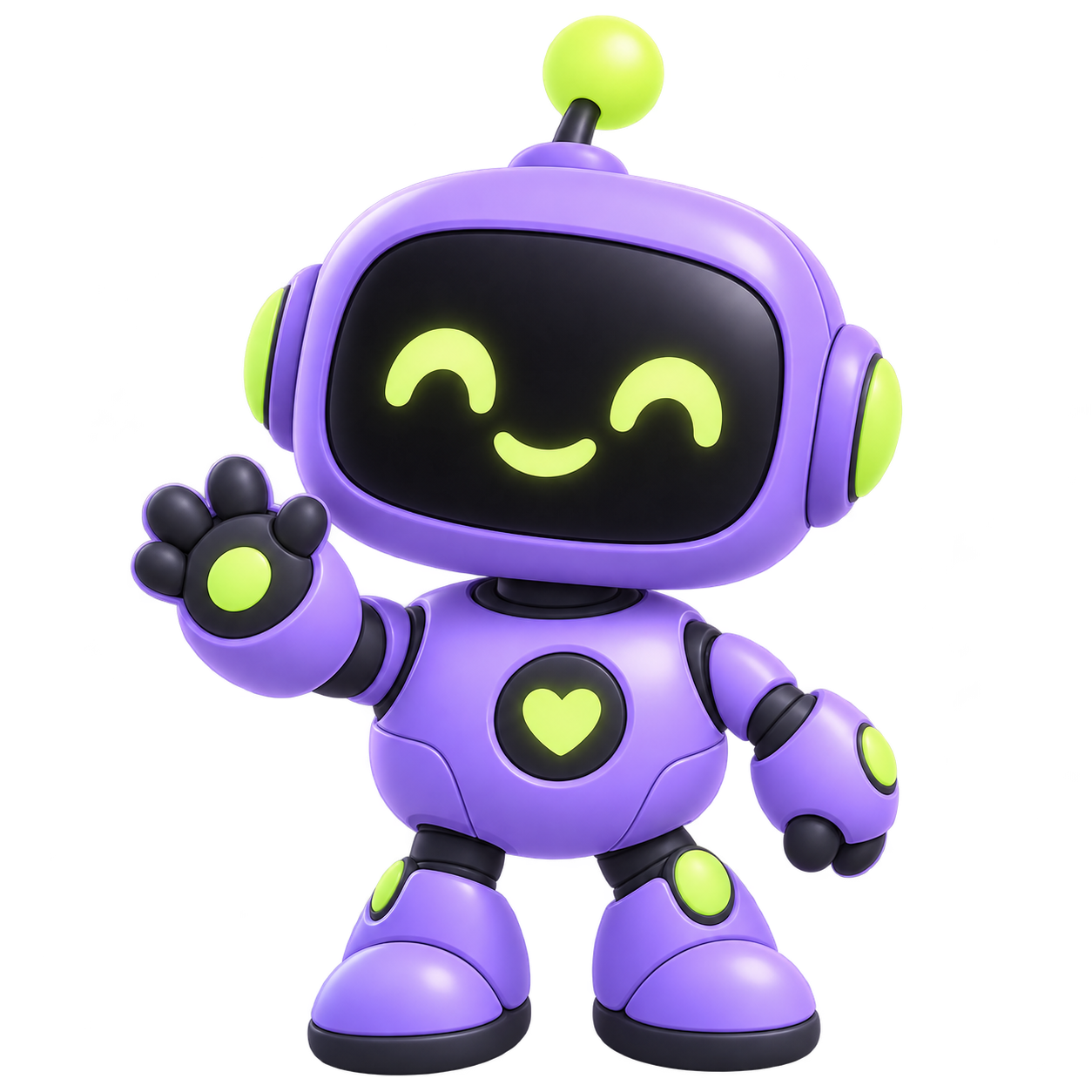 A friendly violet robot waving